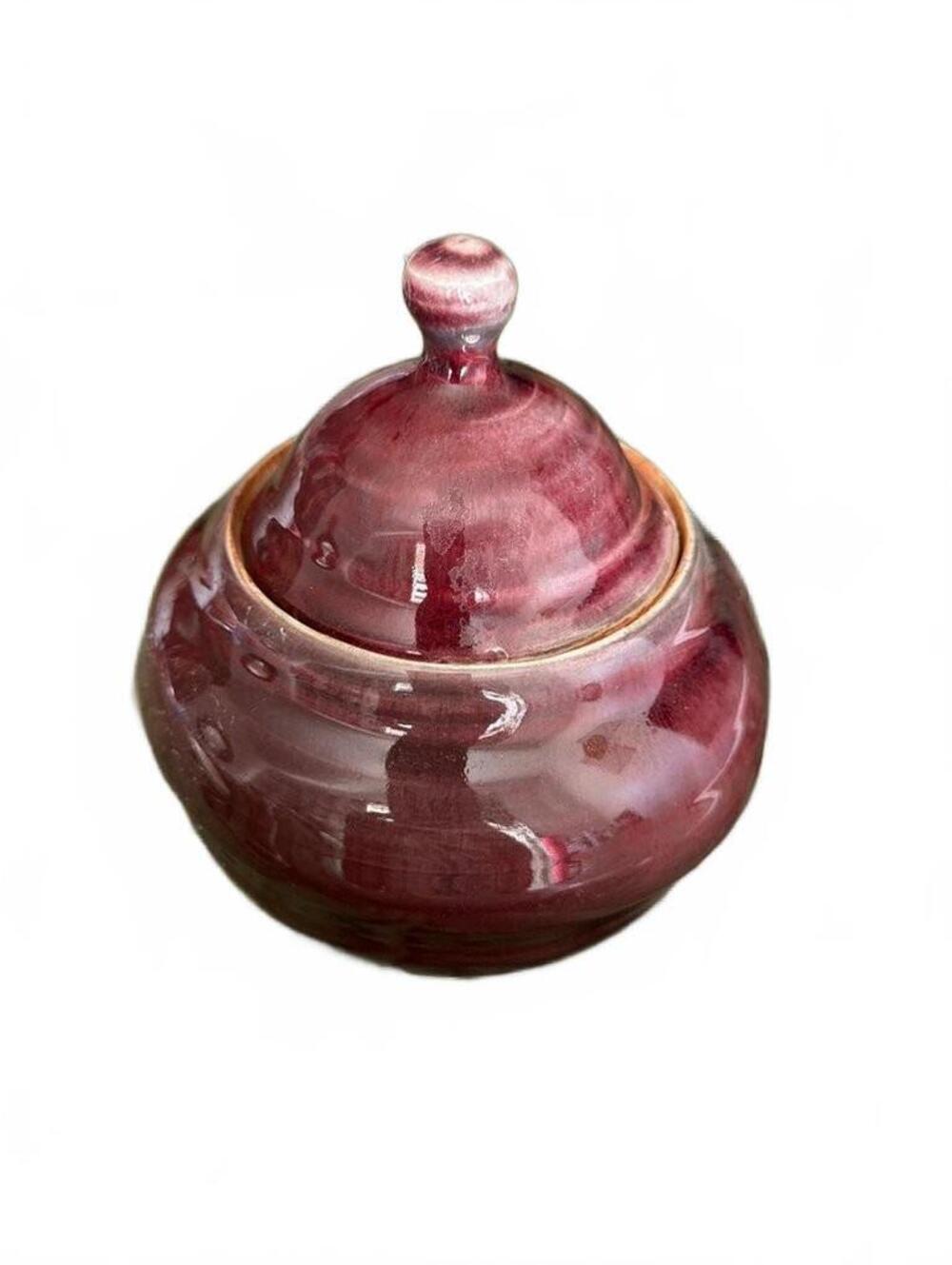 Vintage Red Glazed Ceramic Lidded Jar